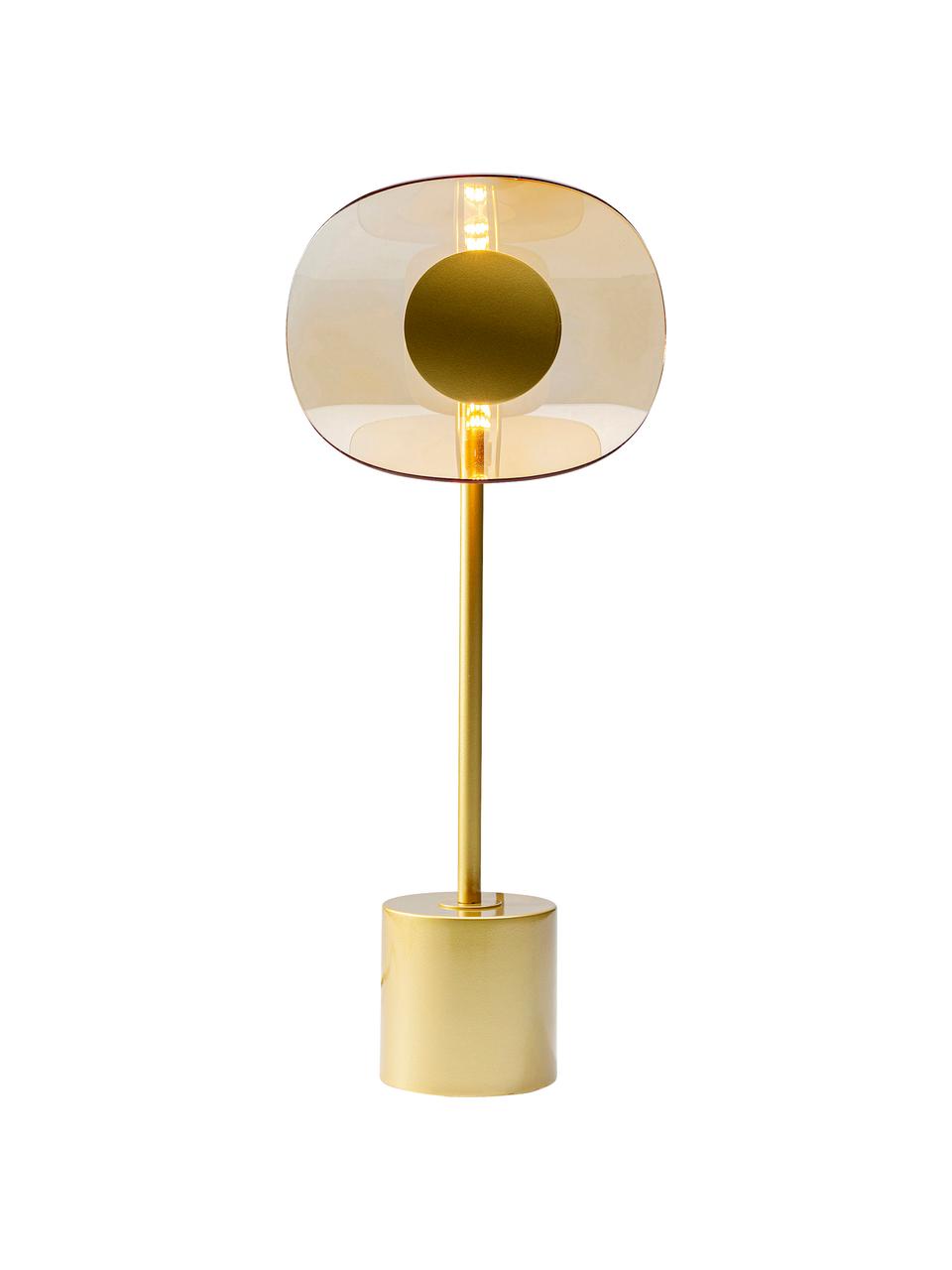 Lampada grande da tavolo in vetro e metallo Mariposa, Paralume: vetro, Base della lampada: acciaio rivestito, Dorato, Ø 25 x Alt. 60 cm