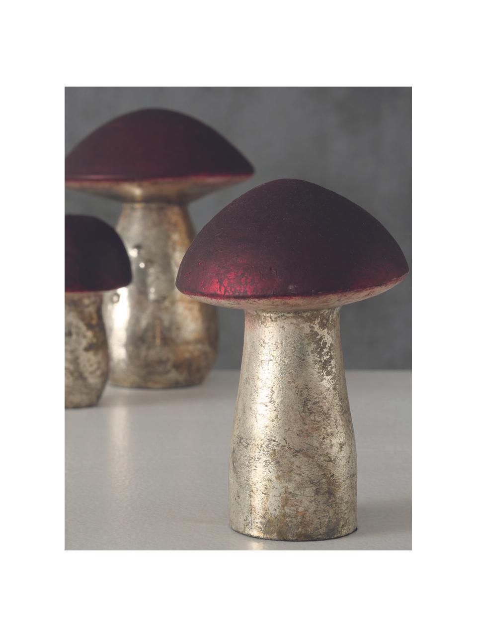 Champignon décoratif Putu, 3 élém., Couleur argentée avec finition antiquaire, rose foncé