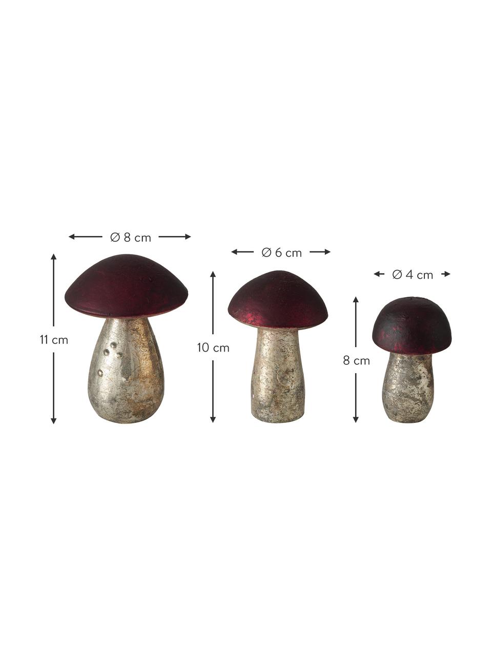 Deko-Objekt-Set Putu, 3-tlg., Glas, Silberfarben mit Antik-Finish, Dunkelrosa, Set mit verschiedenen Größen