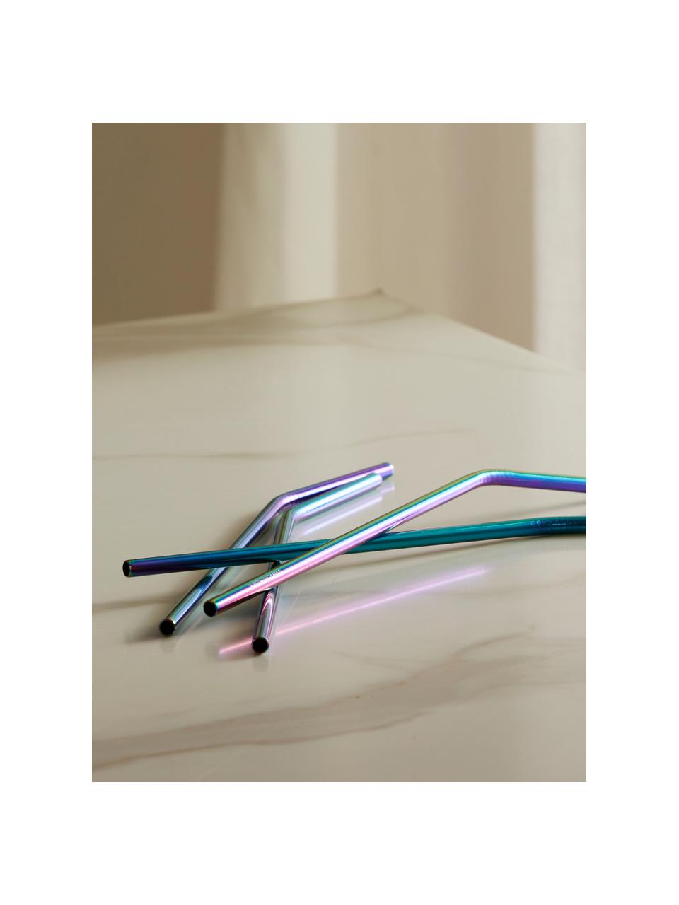 Set de pajitas Shine, 4 uds., con cepillo, Iridiscente, L 23 cm