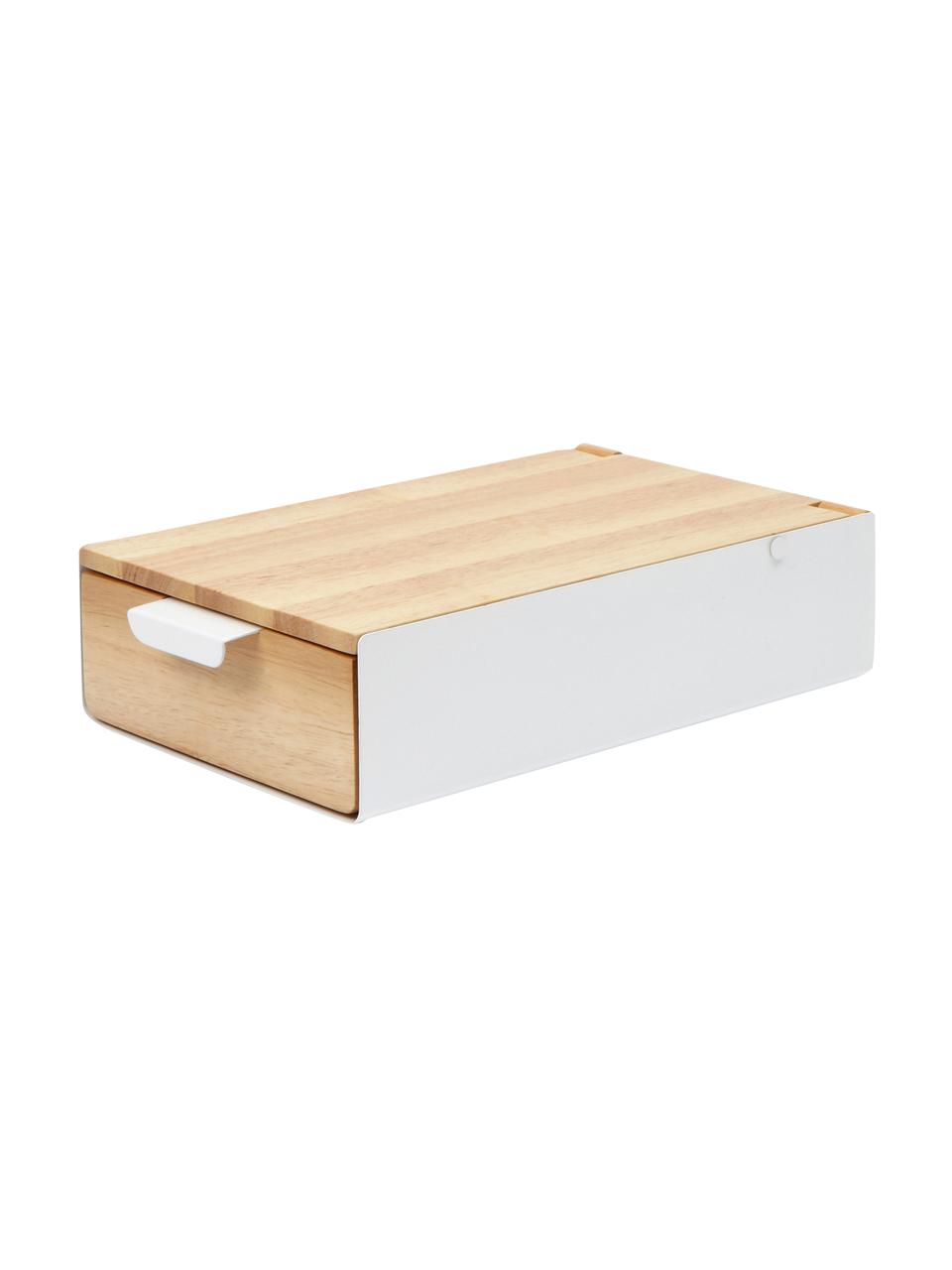 Schmuckbox Reflexion, Box: Metall, lackiert, Holz, Box: Weiß, Holz Innenfutter: Grau Deckel innen: Spiegelglas, 24 x 6 cm