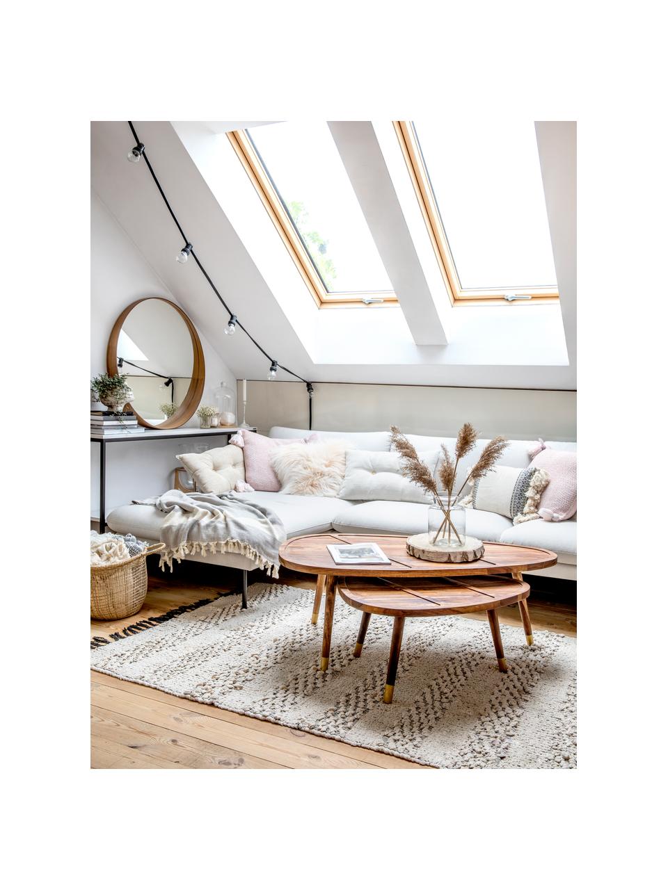 Divano angolare con piedini in metallo Moby, Rivestimento: poliestere Con 60.000 cic, Struttura: legno di pino massiccio, , Piedini: metallo verniciato a polv, Tessuto beige, Larg. 280 x Prof. 160 cm, chaise longue a sinistra
