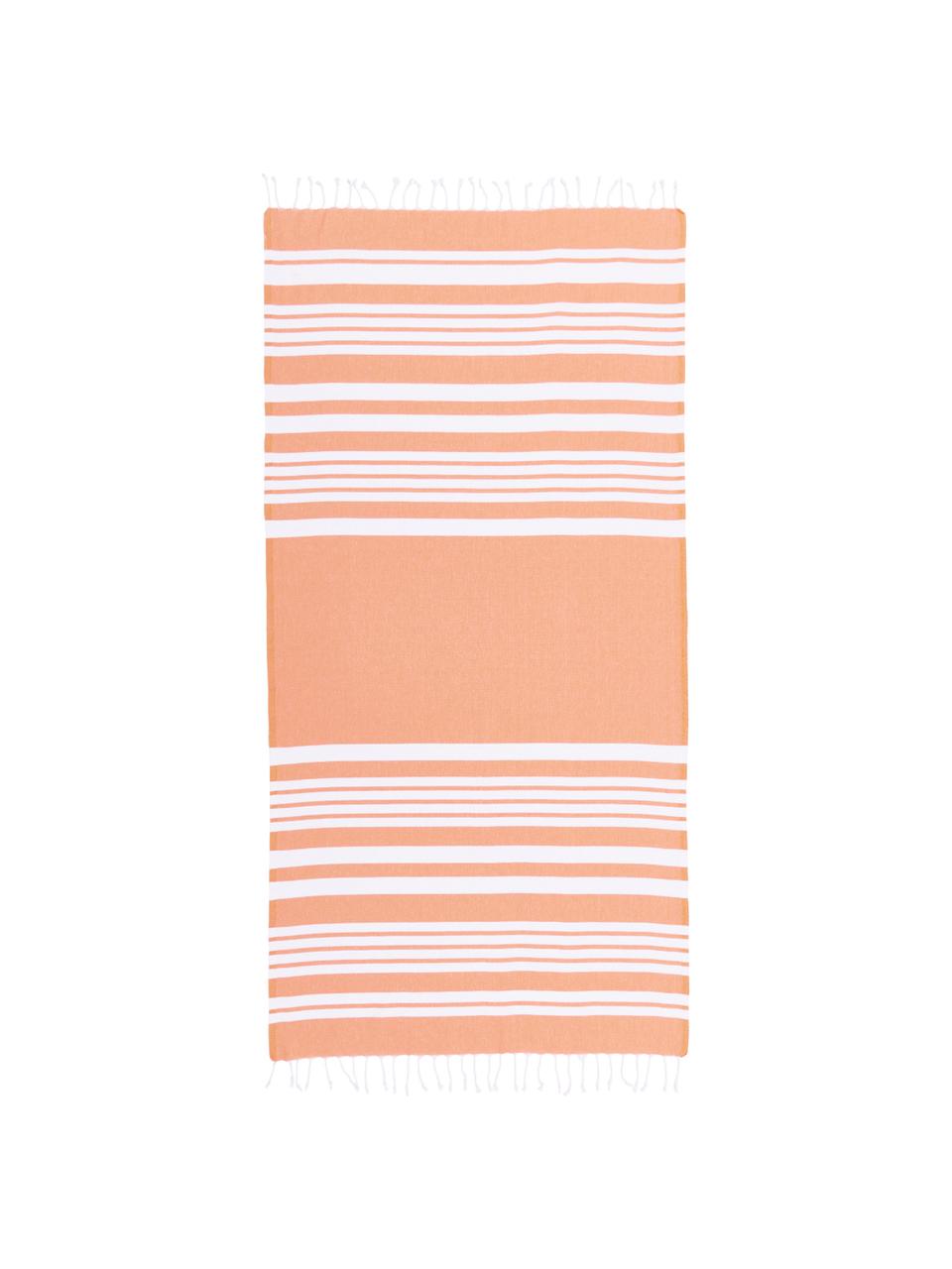 Pruhovaná fouta s třásněmi Stripy, Oranžová, bílá