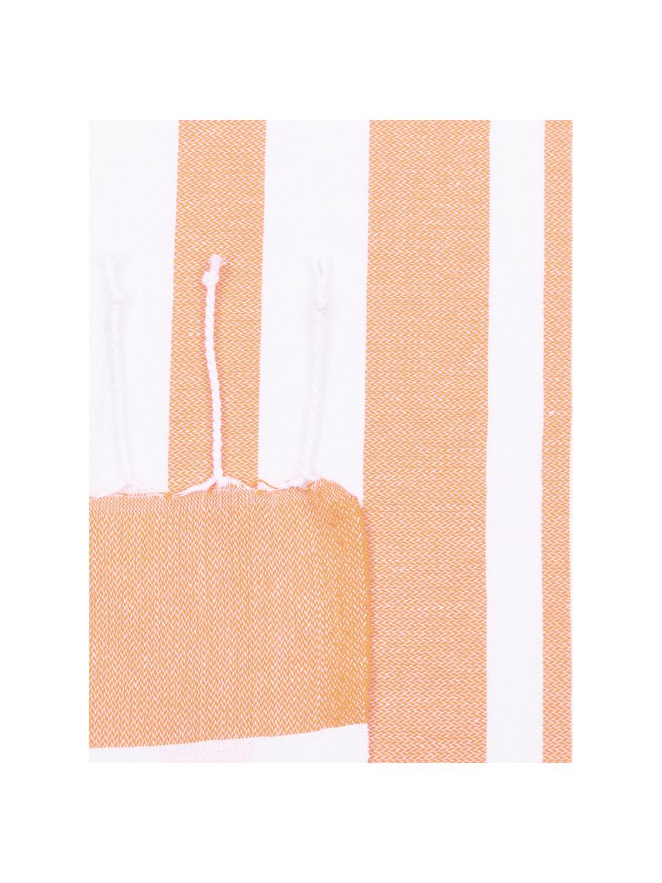 Pruhovaný plážový úterák Stripy so strapcami na konci, Oranžová, biela
