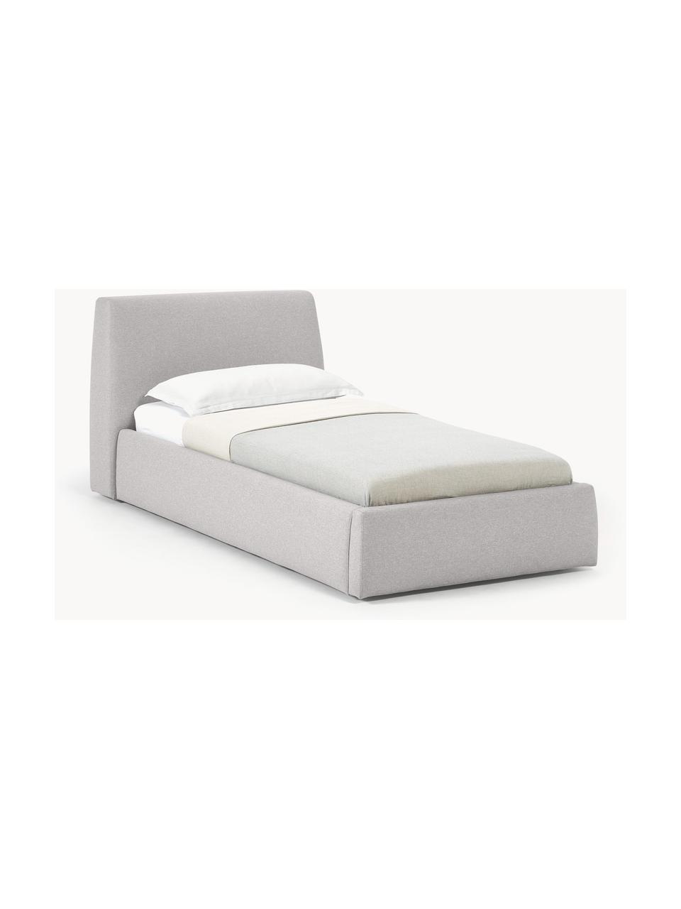 Cama individual Cloud, con espacio de almacenamiento, Tapizado: tejido finamente texturiz, Estructura: madera de pino y roble ma, Patas: madera pintada El materia, Tejido gris claro, An 90 x L 200 cm