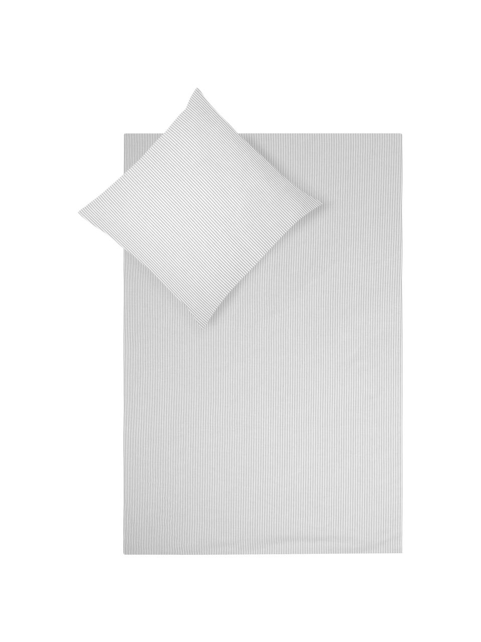 Jemně pruhované povlečení z bavlny Ellie, Šedá, bílá, 200 x 200 cm + 2 polštáře 80 x 80 cm