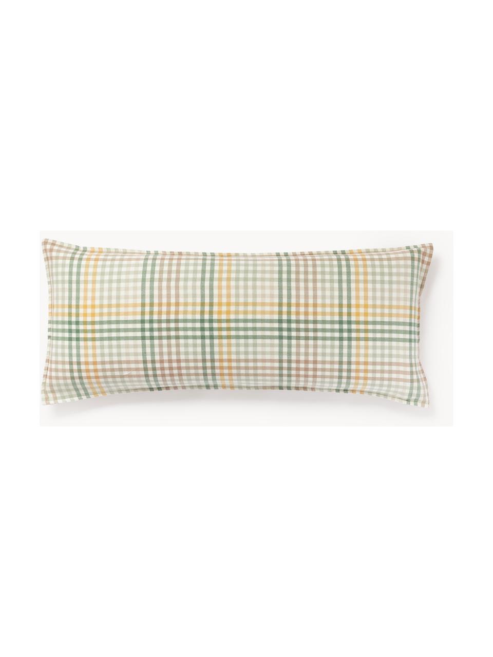 Funda de almohada de franela a cuadros Eli, Verde, amarillo, An 45 x L 110 cm