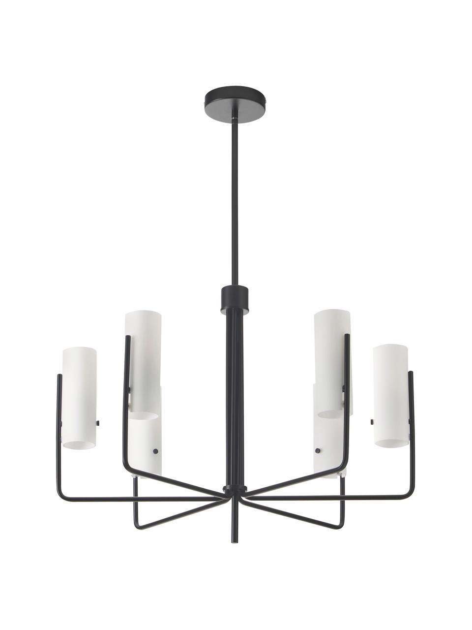 Grote hanglamp Vivian in zwart, Lampenkap: glas, Baldakijn: gecoat metaal, Wit, zwart, Ø 65  x H 88 cm