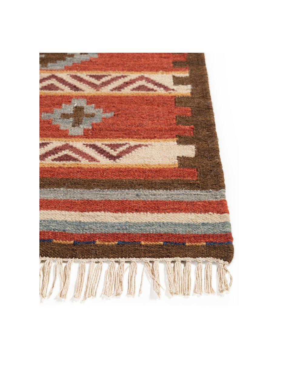 Kilim en laine tissé main Zohra, Tons rouges, larg. 120 x long. 170 cm (taille S)