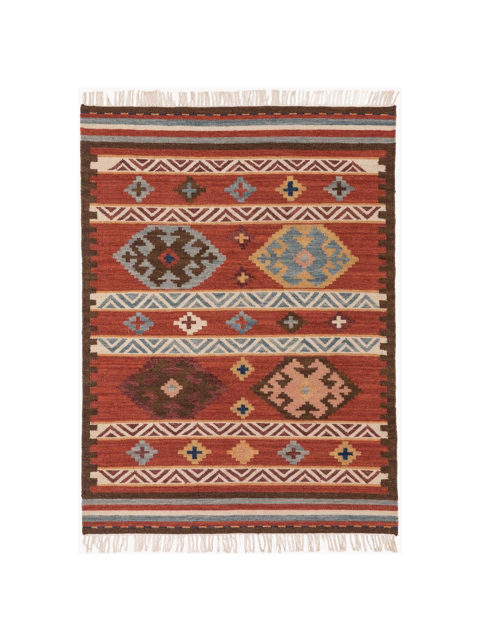 Tappeto kilim in lana tessuto a mano Zohra, Retro: 100% lana Nel caso dei ta, Tonalità rosse, Larg. 120 x Lung. 170 cm (taglia S)