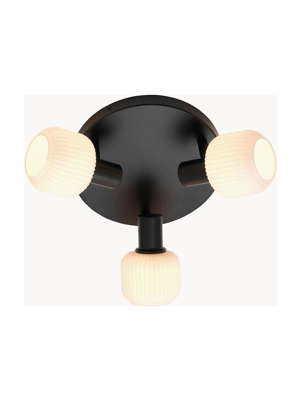 Lampa sufitowa z dmuchanego szkła opalowego Milford Mini, Stelaż: metal powlekany, Biały, czarny, Ø 45 x W 19 cm