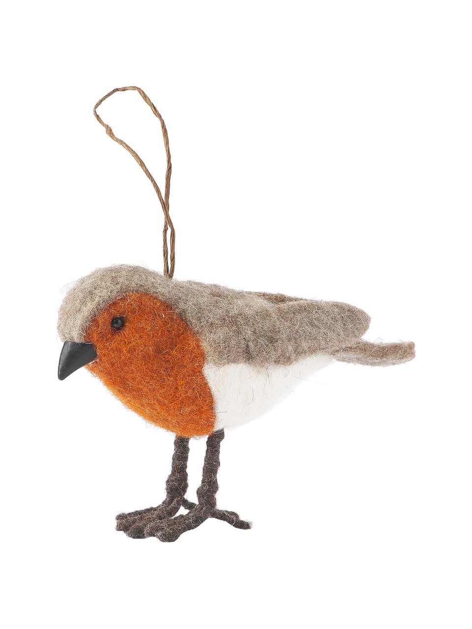 Kerstboomhangersset Birds van wol, set van 2, 100% wol, Bruin, oranje, beige, B 15 cm x H 10 cm