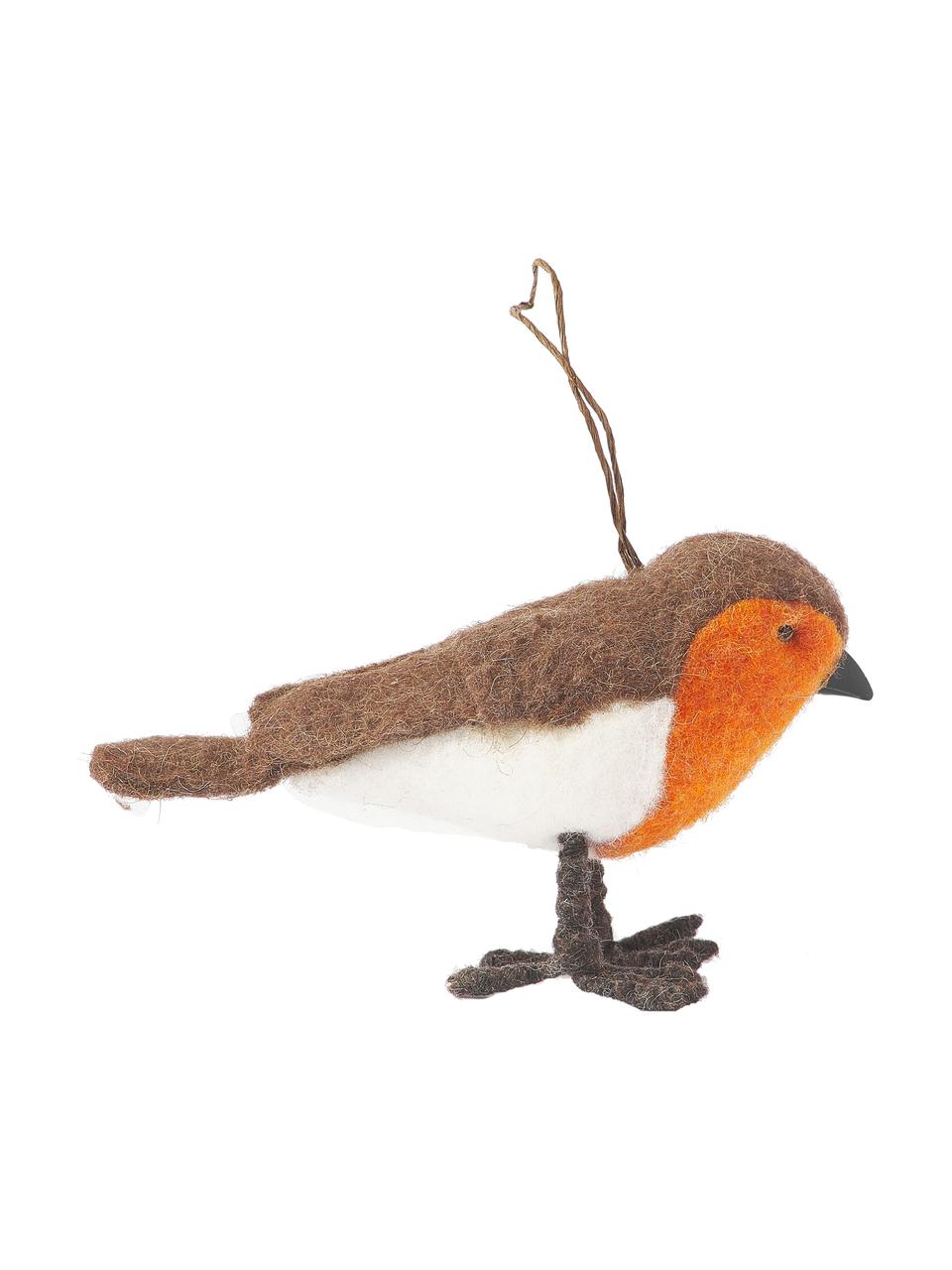 Kerstboomhangersset Birds van wol, set van 2, 100% wol, Bruin, oranje, beige, B 15 cm x H 10 cm