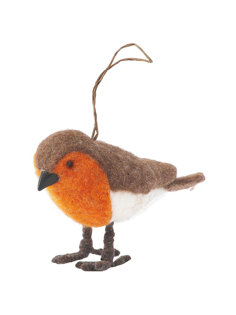 Décorations de sapin de Noël en laine Birds, 2 élém., 100 % laine, Brun, orange, beige, larg. 15 x haut. 10 cm