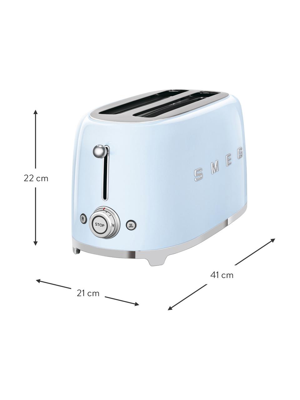 Langschlitztoaster 50's Style, Edelstahl, lackiert, Pastellblau, glänzend, B 41 x T 21 cm