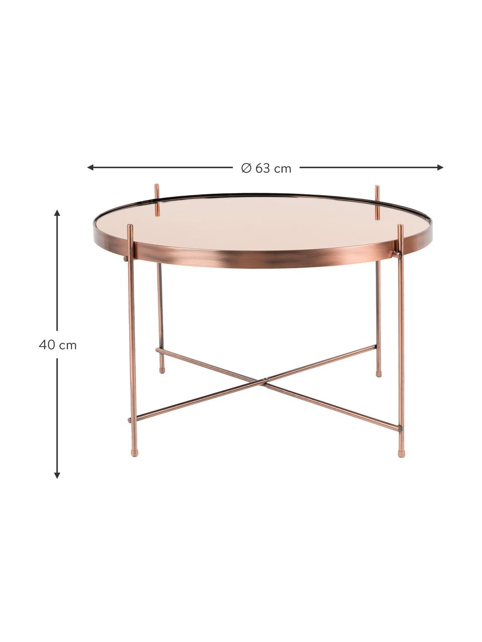 Mesa de centro pequeña Cupid, tablero de cristal, Estructura: hierro, cobre, Tablero: vidrio, Cobre, Ø 63 x Al 40 cm