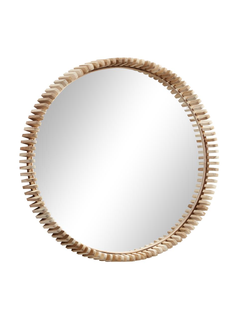 Specchio rotondo da parete con cornice in legno Polke, Cornice: legno di teak, Superficie dello specchio: lastra di vetro, Marrone chiaro, Ø 85 x Prof. 13 cm