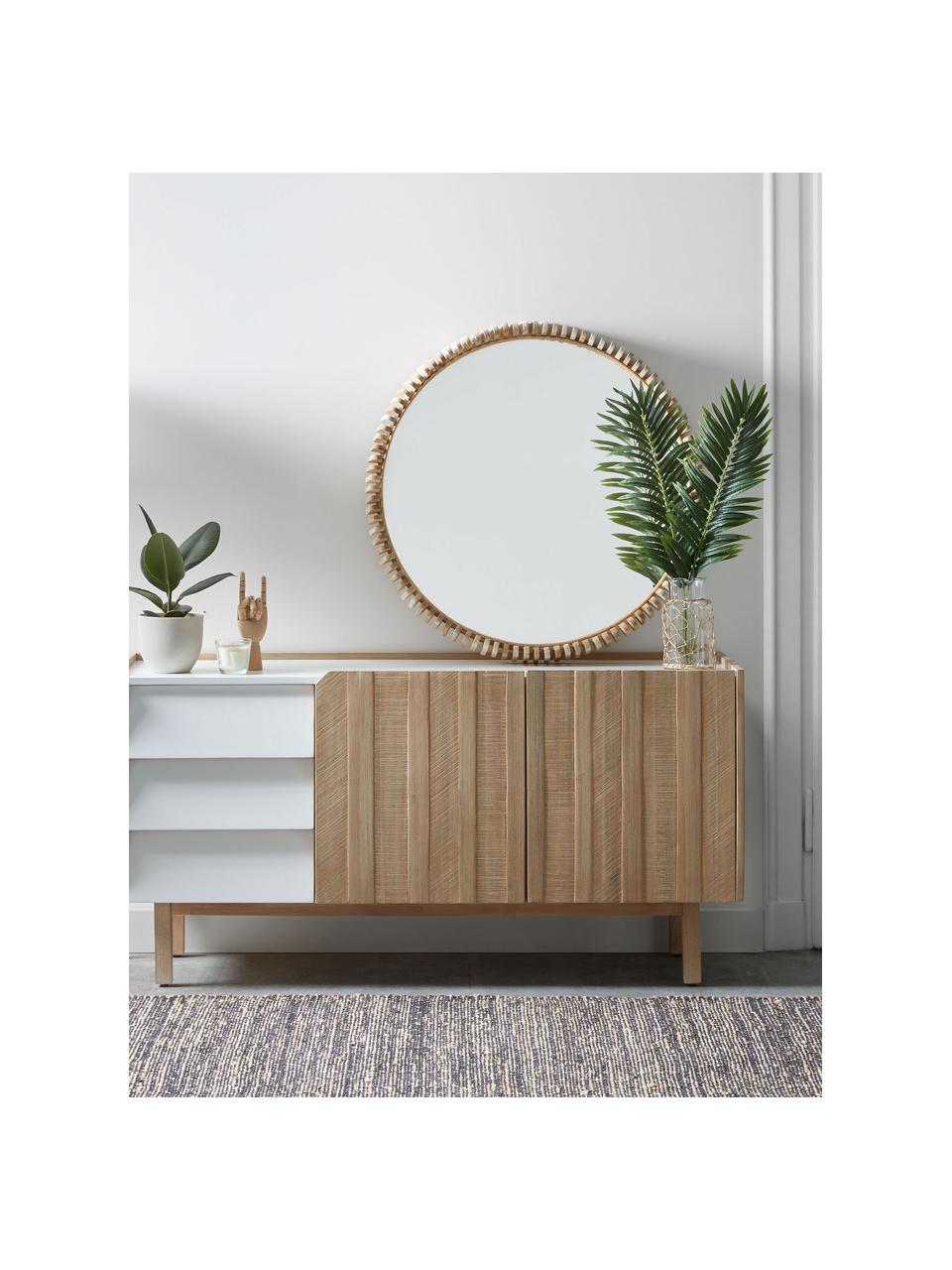 Okrúhle zrkadlo s dreveným rámom Polke, Tíkové drevo, Ø 85 x H 13 cm