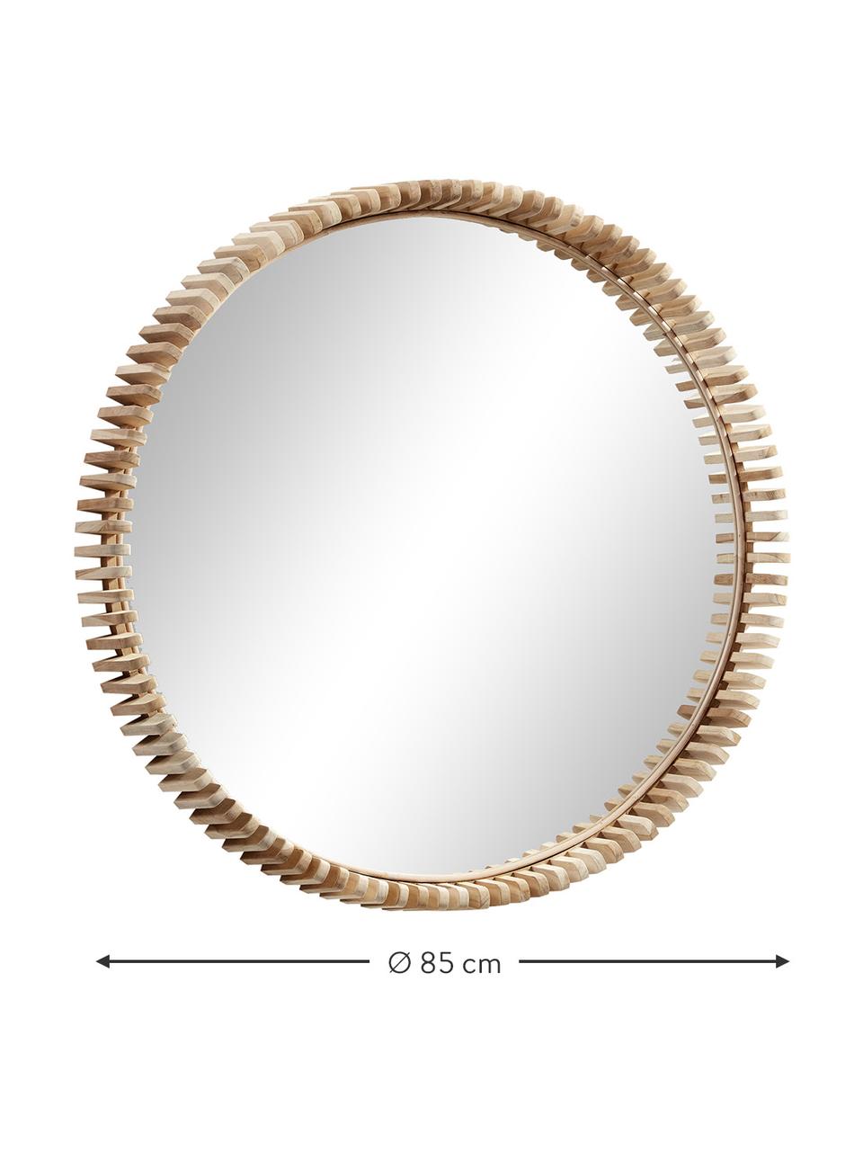 Okrągłe lustro ścienne z ramą z drewna tekowego Polke, Jasne drewno naturalne, Ø 85 x G 13 cm