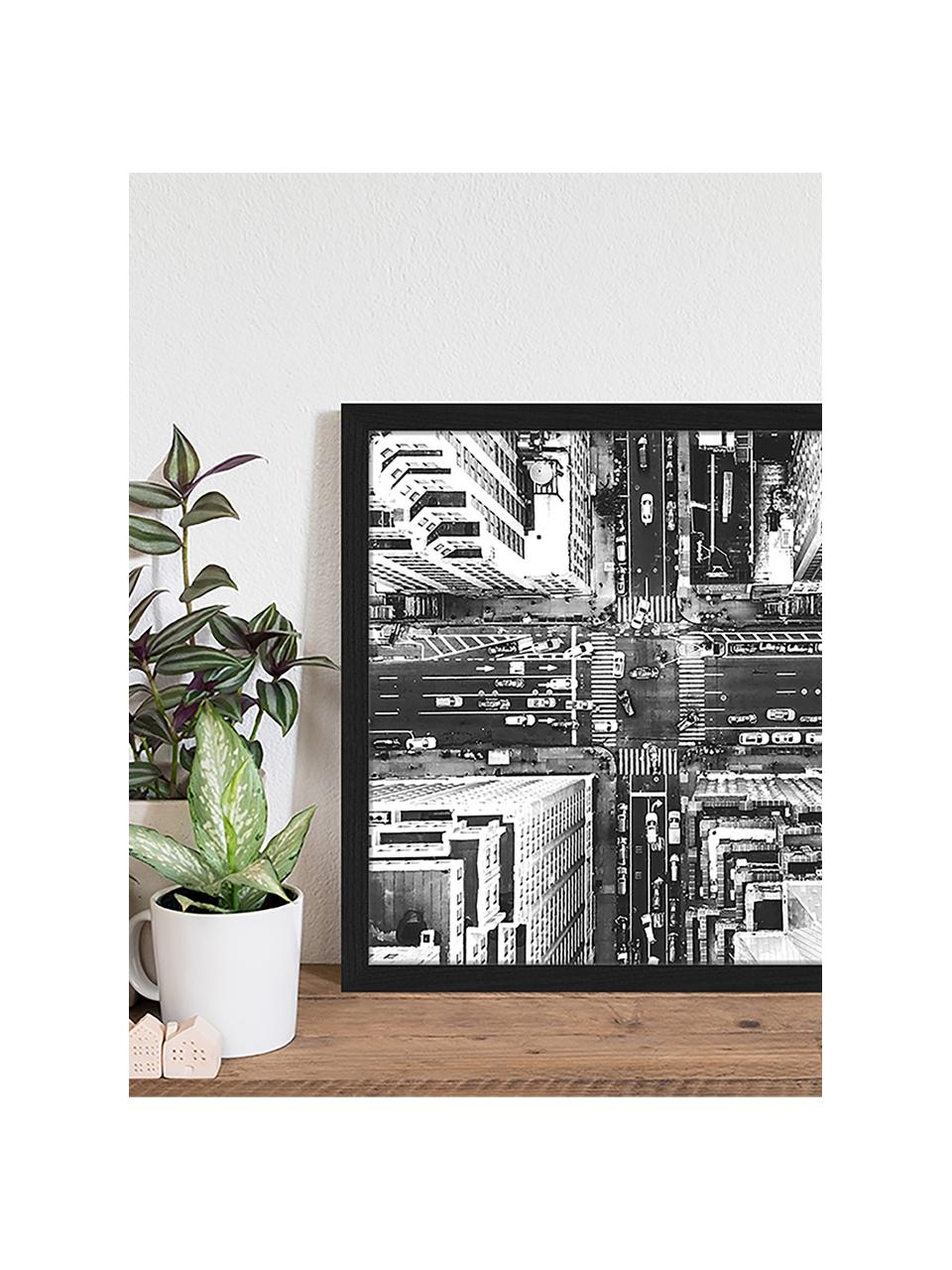 Gerahmter Digitaldruck Aerial View Of New York, Bild: Digitaldruck auf Papier, , Rahmen: Holz, lackiert, Front: Plexiglas, Schwarz, Weiß, B 53 x H 43 cm