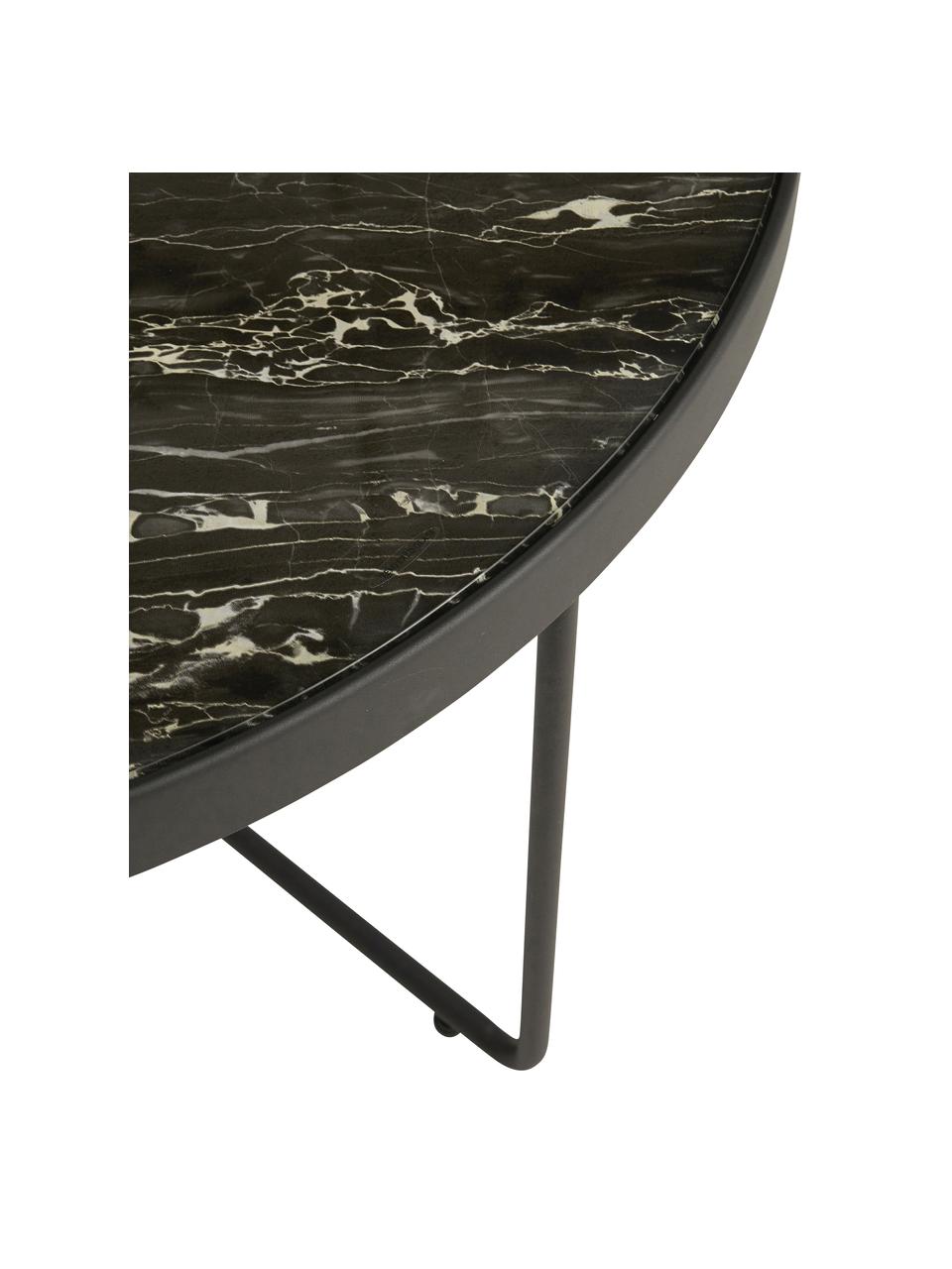 Table basse ronde avec plateau en verre marbré Gellina, Noir, marbré, Ø 80 x haut. 39 cm