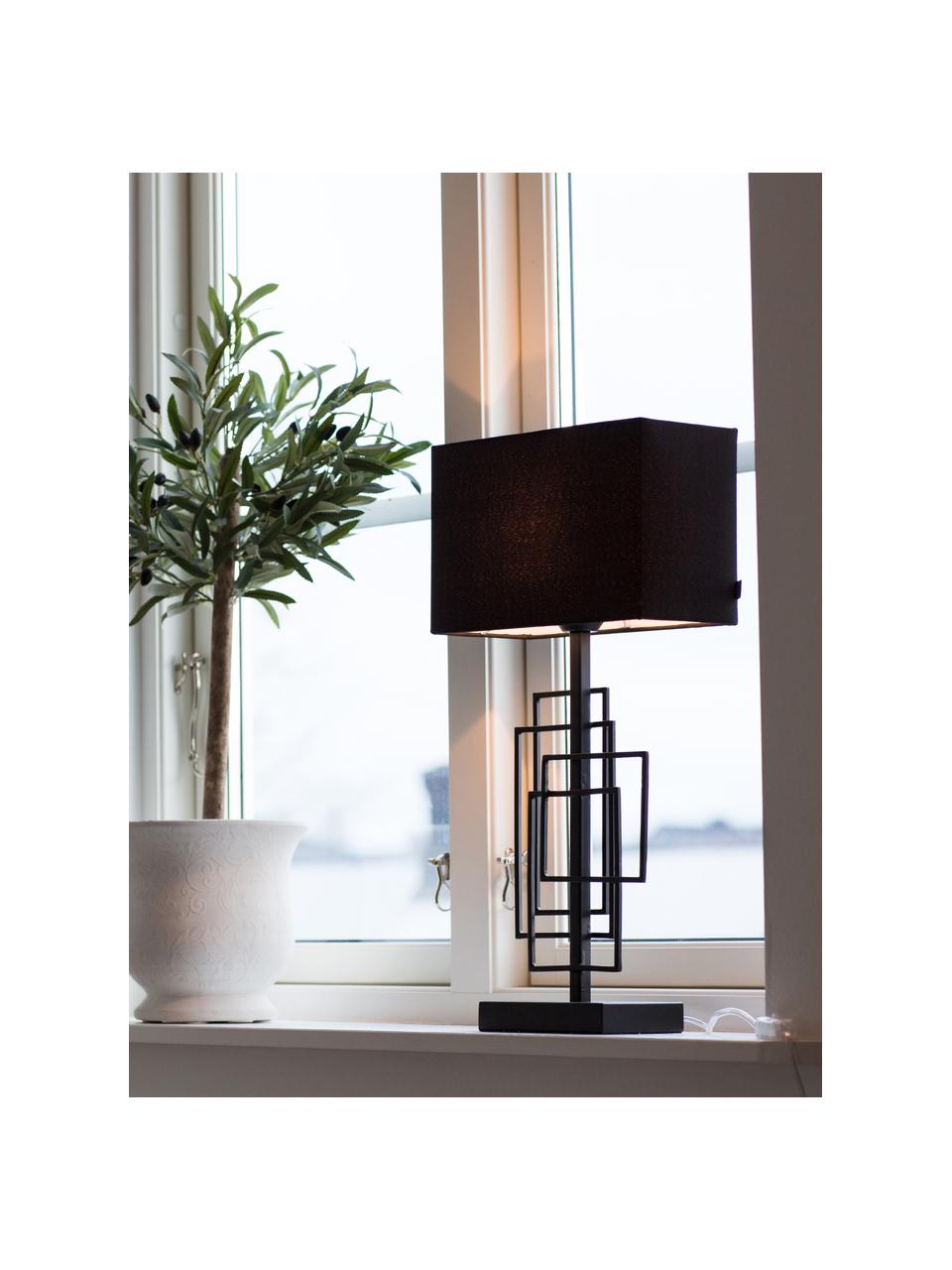 Lámpara de mesa de lino Paragon, Estructura: metal pintado en polvo, Pantalla: lino, Cable: plástico, Negro, An 27 x Al 52 cm