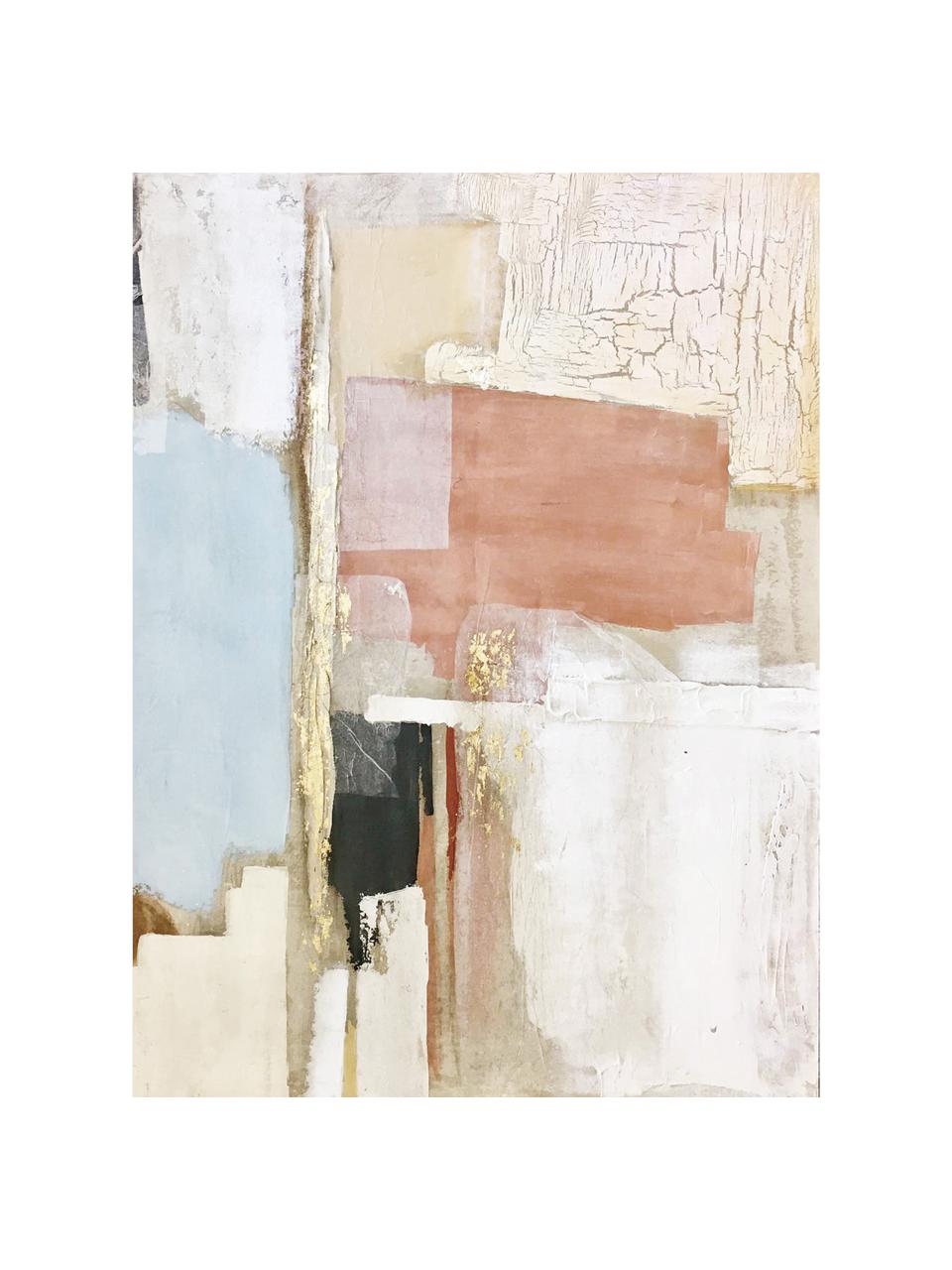 Tela dipinta a mano Abstract Seven, Azzurro, rosa antico, beige chiaro, Larg. 90 x Alt. 120 cm