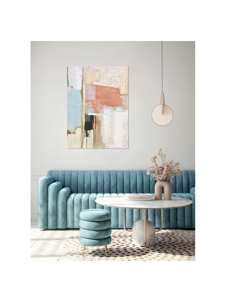 Tela dipinta a mano Abstract Seven, Azzurro, rosa antico, beige chiaro, Larg. 90 x Alt. 120 cm
