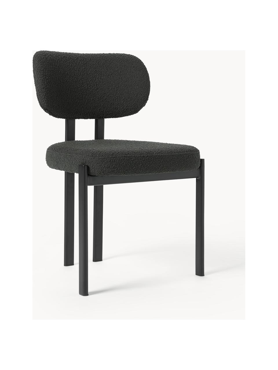 Chaise rembourrée en bouclé Malia, Bouclé noir, pieds noirs, larg. 56 x prof. 51 cm