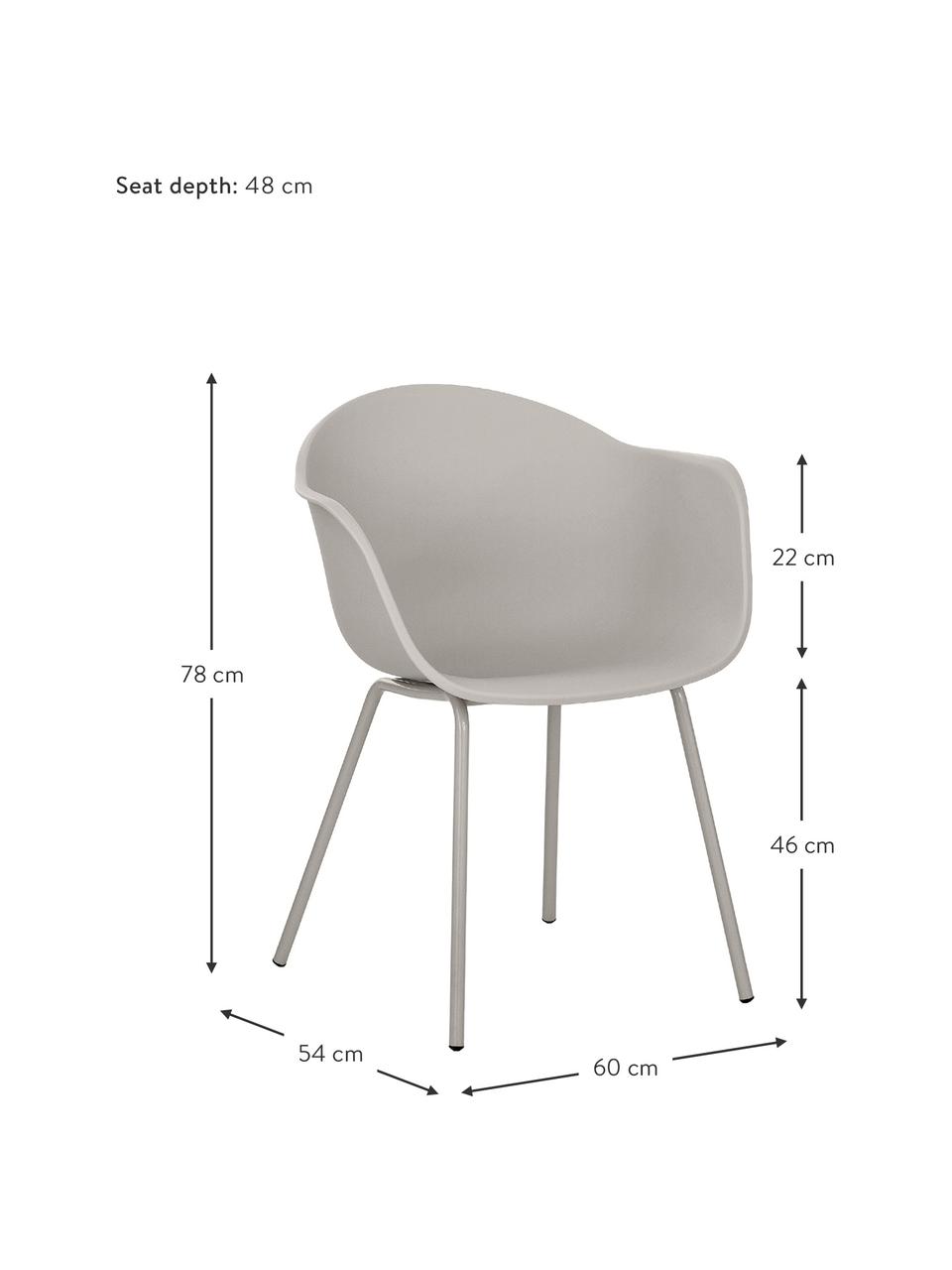 Kunststoff-Armlehnstuhl Claire mit Metallbeinen, Sitzschale: Kunststoff, Beine: Metall, pulverbeschichtet, Greige, B 60 x T 54 cm