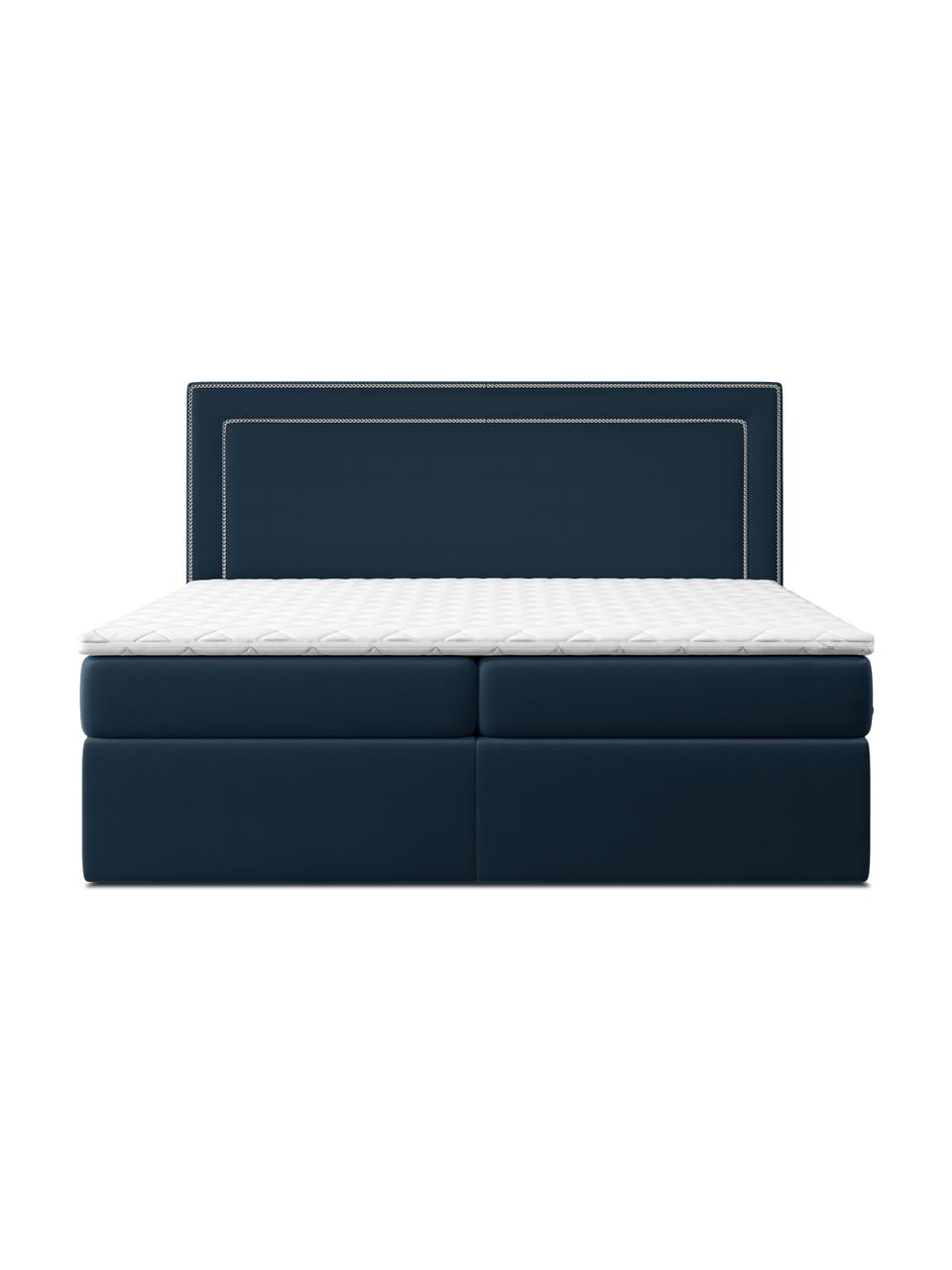 Sametová boxspring postel s úložným prostorem premium Annecy, Safírově modrá, 140 x 200 cm, stupeň tvrdosti H2