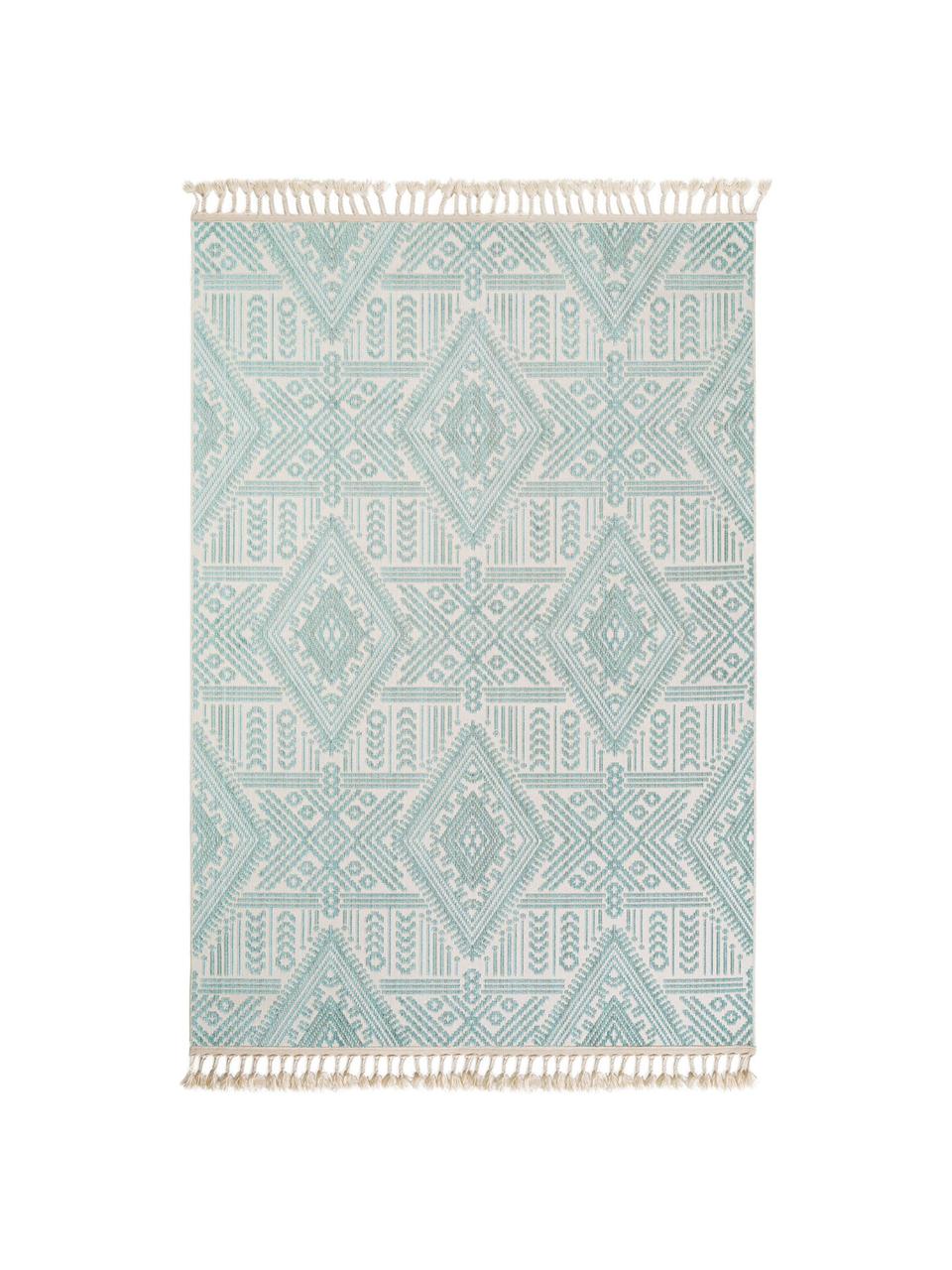 Tapis crème turquoise Laila Tang, Couleur crème, turquoise