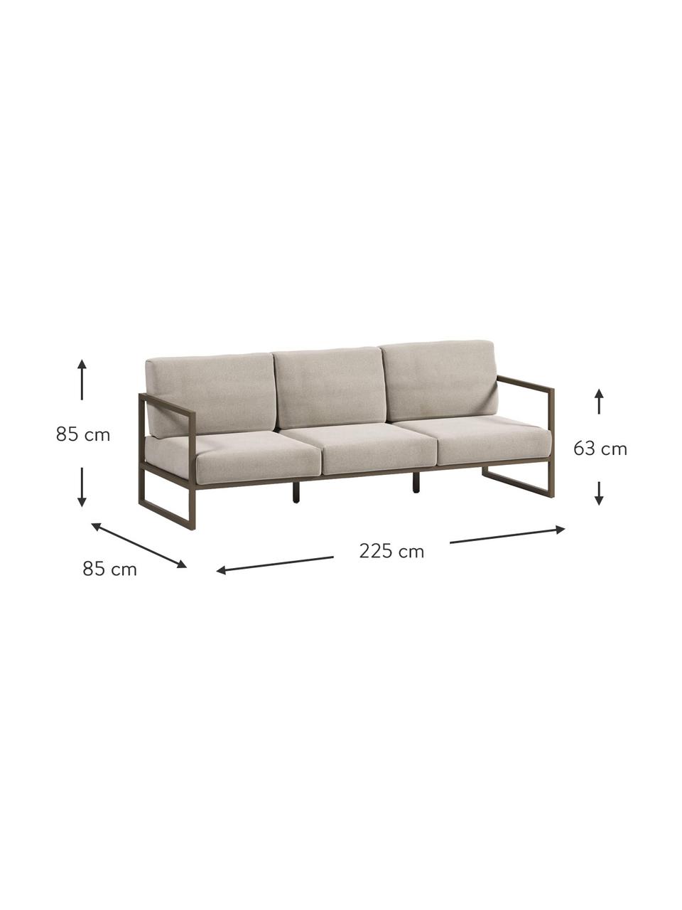 Garten-Loungesofa (3-Sitzer) Comova, Bezug: 100 % Polyester, Gestell: Metall, pulverbeschichtet, Webstoff Hellgrau, Grün, B 225 x T 85 cm