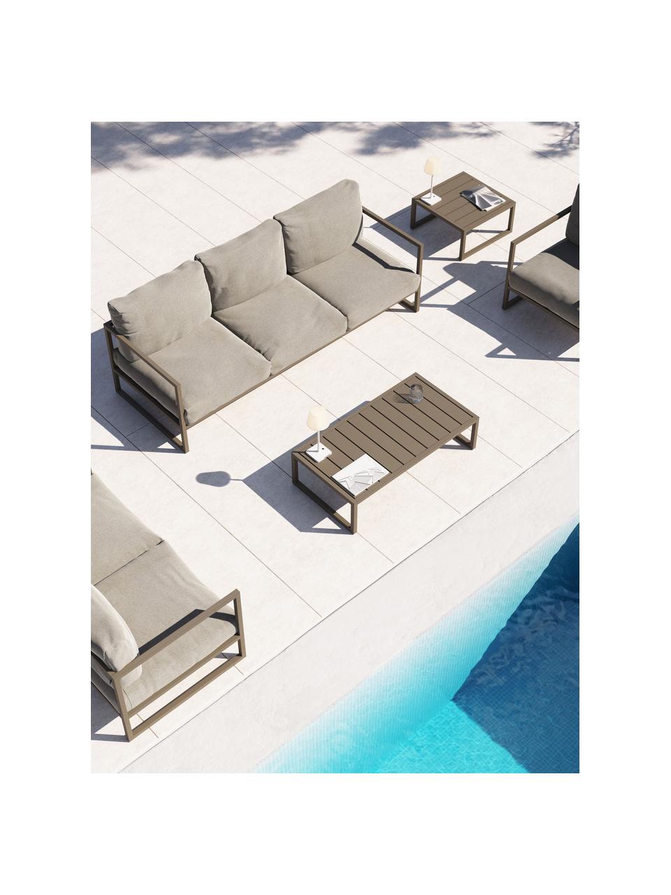 Divano da giardino 3 posti Comova, Rivestimento: 100% poliestere, Struttura: metallo verniciato a polv, Tessuto grigio chiaro, verde, Larg. 225 x Prof. 85 cm
