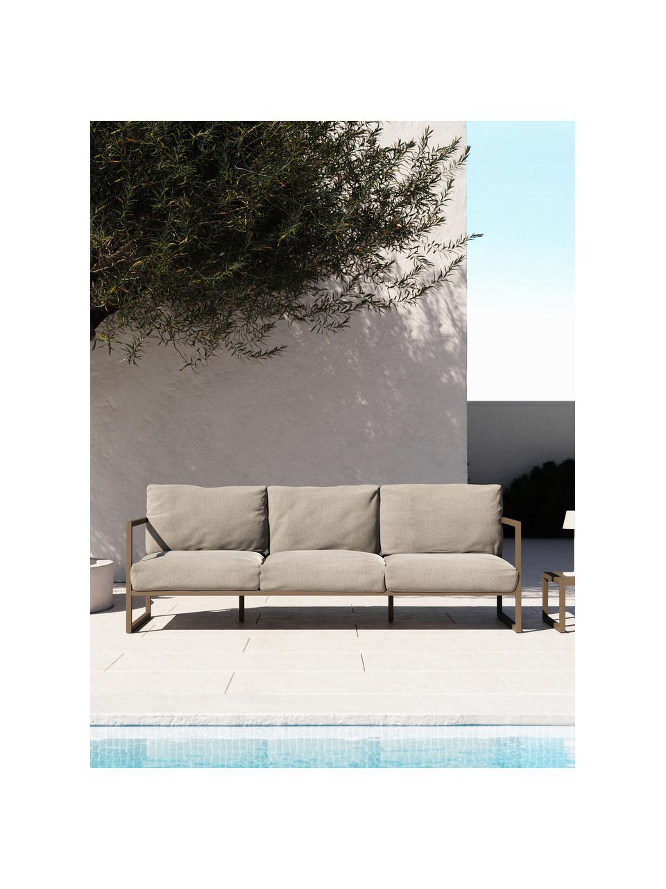 Canapé lounge de jardin 3 places Comova, Tissu beige clair, vert olive, larg. 225 x prof. 85 cm