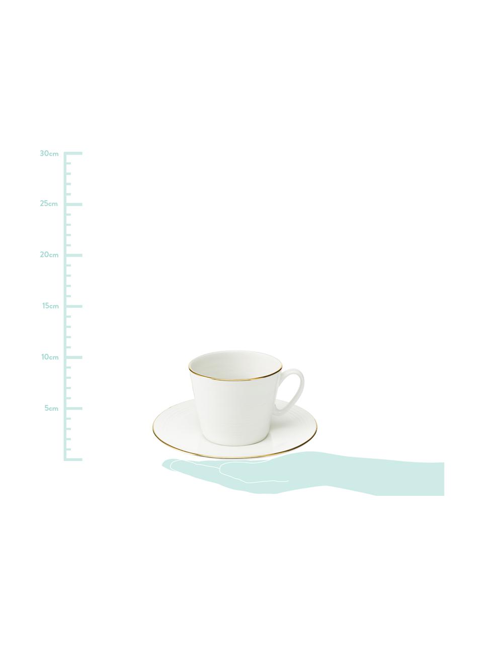 Tazas texturizadas Cobald, 4 uds., Porcelana, Blanco, dorado, Ø 9 x Al 8 cm