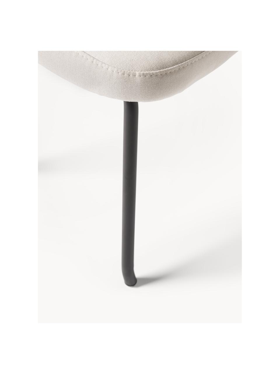 Tabouret rembourré Wing, Tissu blanc crème, noir, larg. 50 x haut. 41 cm