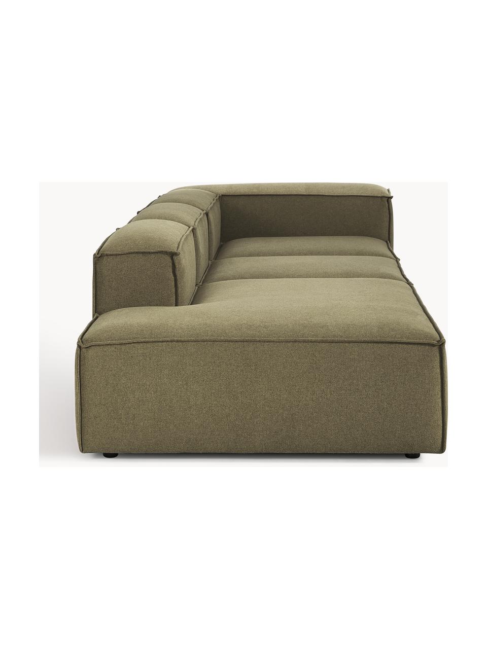 Modulaire XL chaise longue Lennon, Bekleding: 100% polyester De slijtva, Frame: massief grenenhout, multi, Poten: kunststof Dit product is , Geweven stof olijfgroen, B 357 x D 119 cm, armleuning rechts