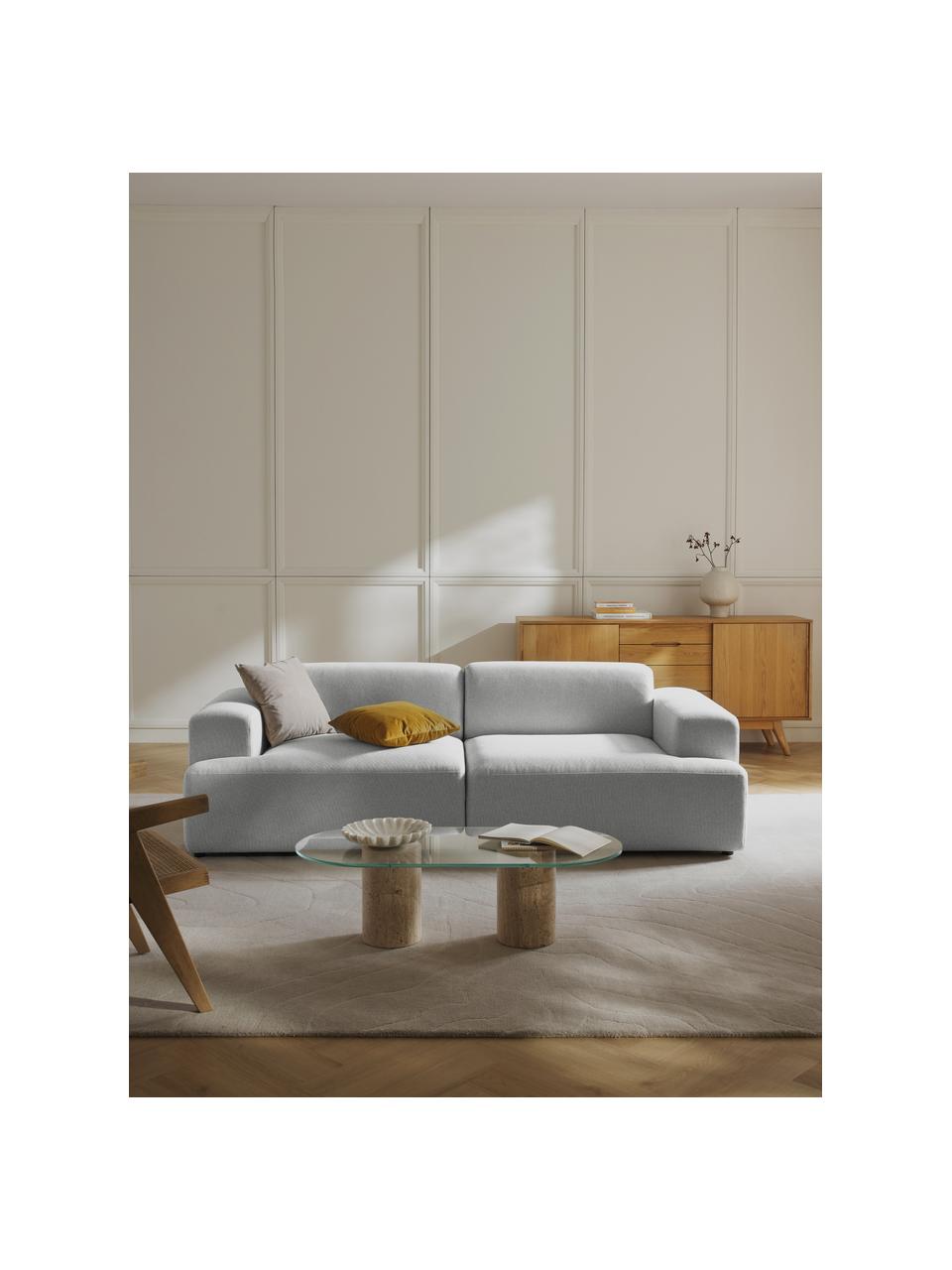 Divano 3 posti Melva, Rivestimento: 100% poliestere Con 115.0, Struttura: legno massiccio di pino e, Piedini: plastica Questo prodotto , Tessuto grigio chiaro, Larg. 238 x Prof. 101 cm