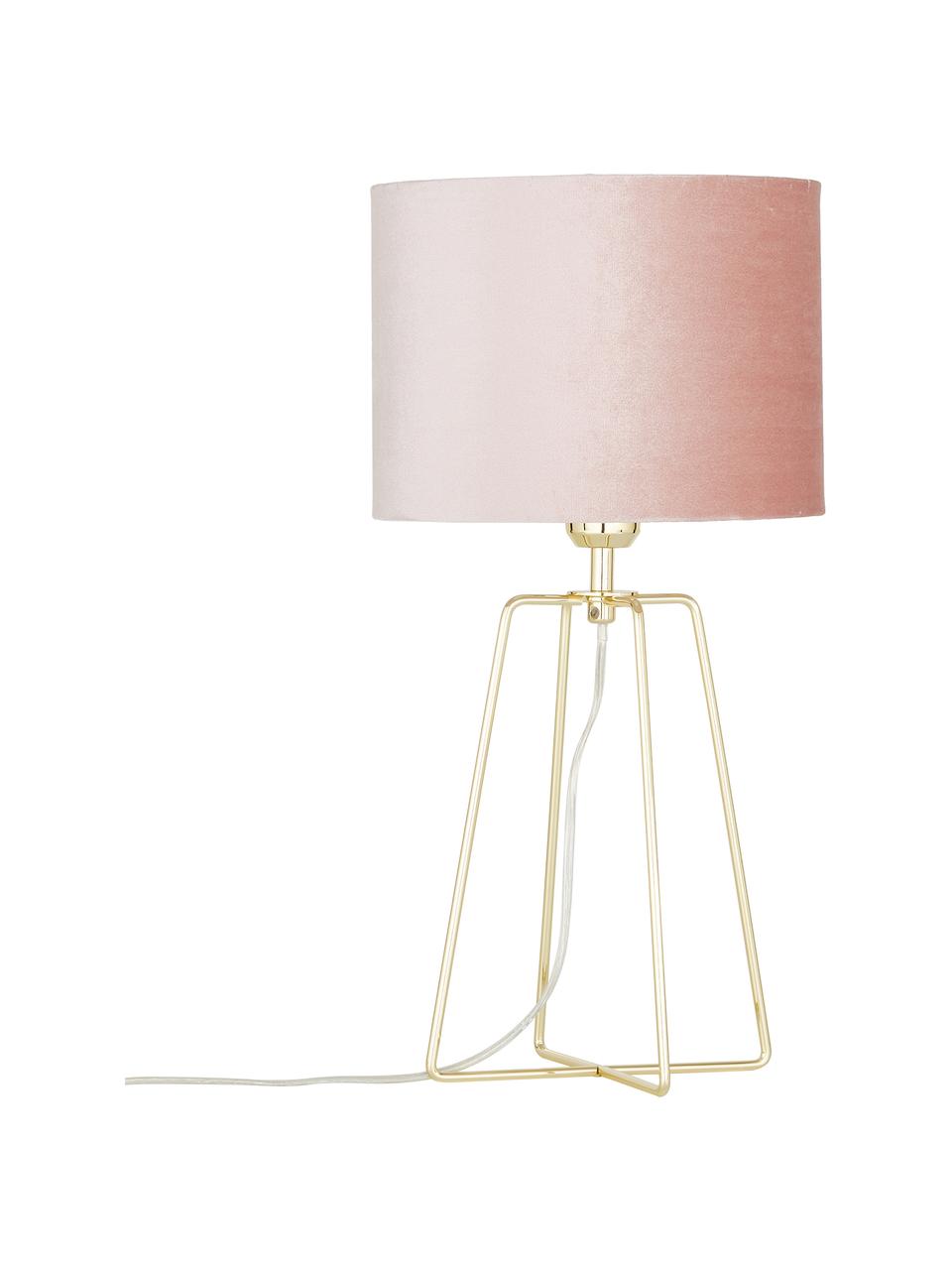 Lampada da tavolo con base dorata Karolina, Paralume: velluto, Base della lampada: metallo ottonato, Rosa cipria ottone, lucido trasparente, Ø 25 x Alt. 49 cm