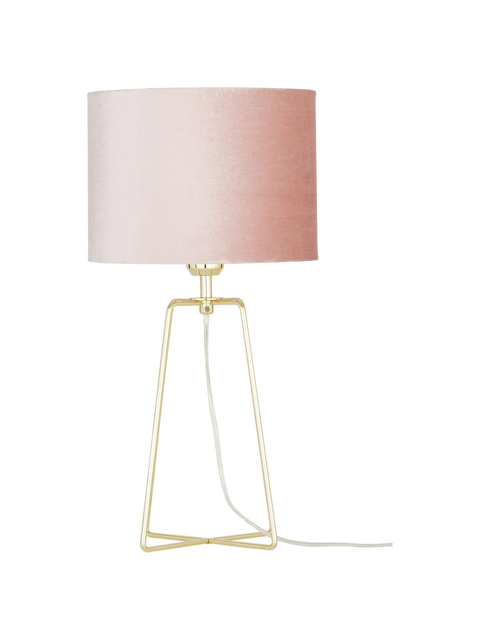 Lámpara de mesa de terciopelo Karolina, Pantalla: terciopelo, Cable: plástico, Rosa palo, latón brillante, Ø 25 x Al 49 cm