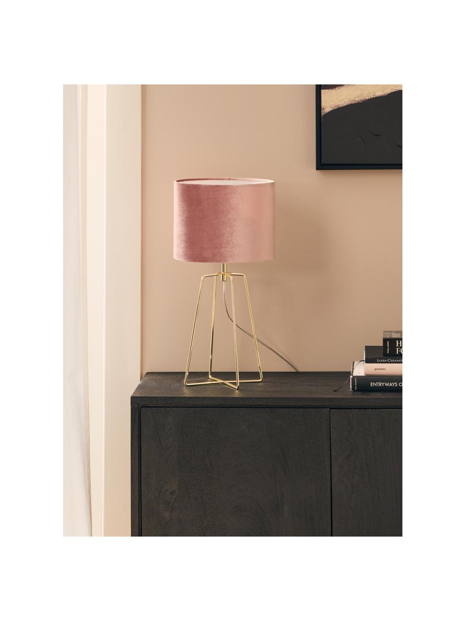 Lampa stołowa z aksamitu Karolina, Brudny różowy mosiądz, błyszczący transparentny, Ø 25 x W 49 cm