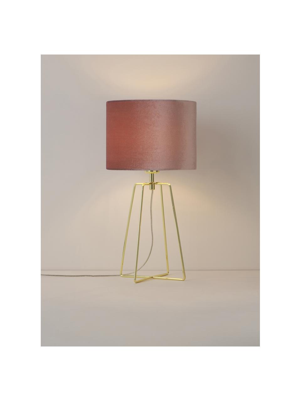 Lampe à poser en velours Karolina, Vieux rose, laiton, Ø 25 x haut. 49 cm