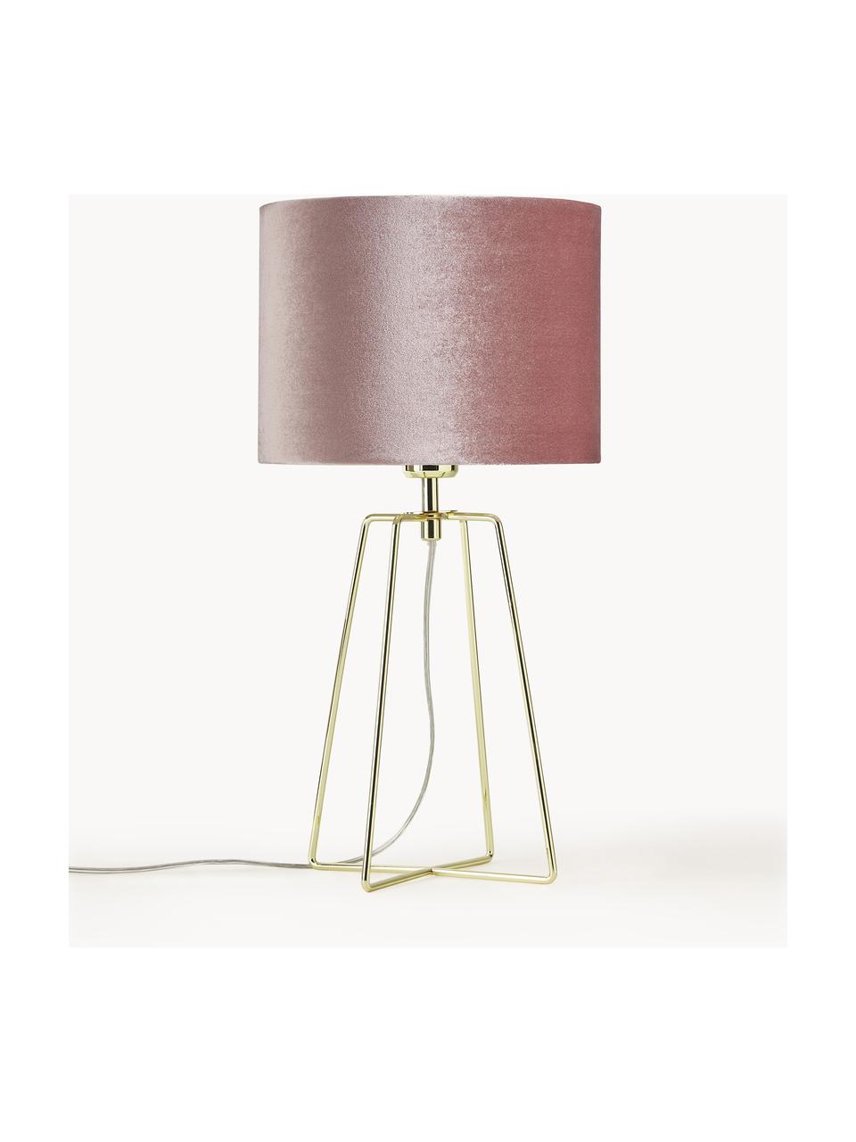 Lampe à poser en velours Karolina, Vieux rose, laiton, Ø 25 x haut. 49 cm