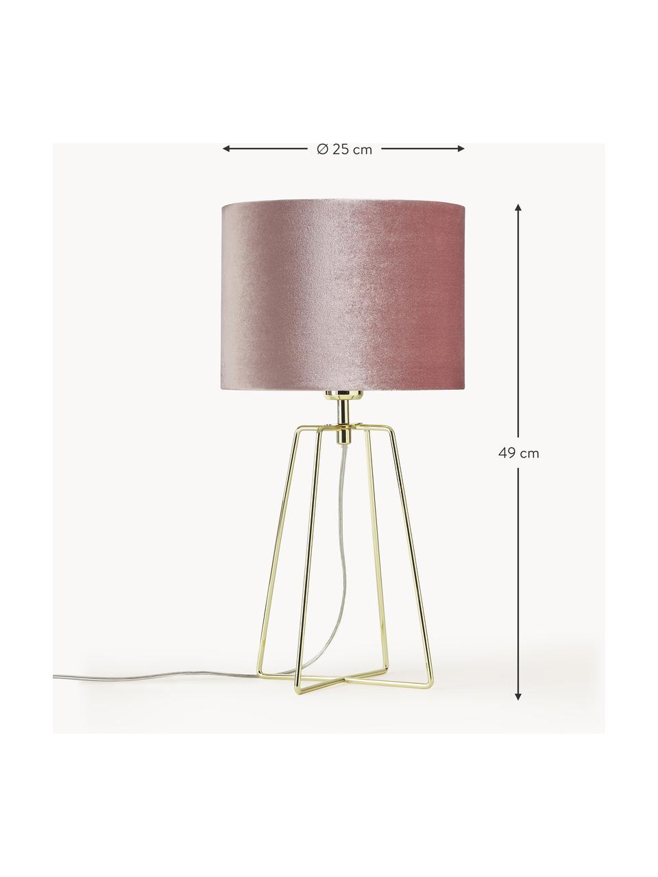 Sametová stolní lampa Karolina, Starorůžová, lesklá mosaz, transparentní, Ø 25 cm, V 49 cm