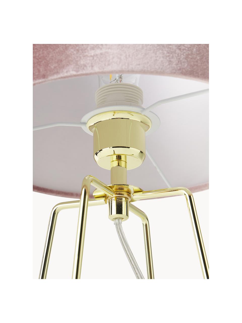 Sametová stolní lampa Karolina, Starorůžová, lesklá mosaz, transparentní, Ø 25 cm, V 49 cm