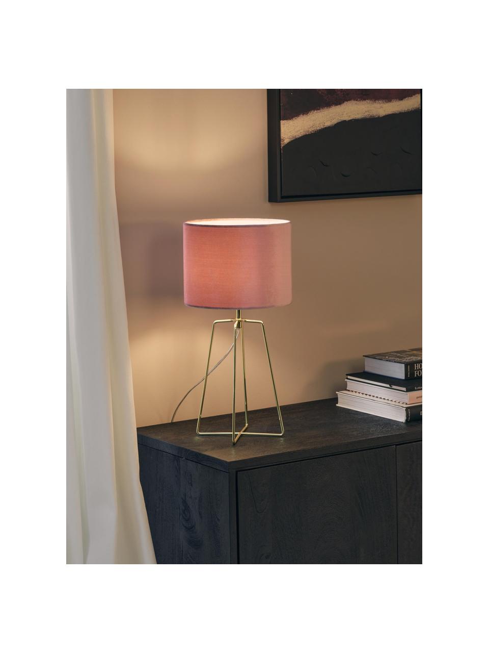 Sametová stolní lampa Karolina, Starorůžová, lesklá mosaz, transparentní, Ø 25 cm, V 49 cm