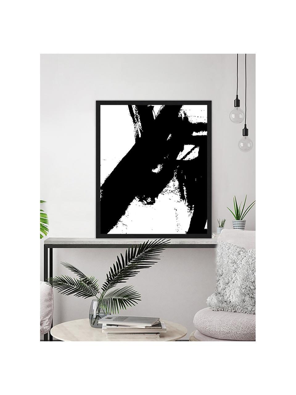 Ingelijste digitale print Franz Kline V1, Afbeelding: digitale print op papier,, Lijst: gelakt hout, Zwart, wit, 53 x 63 cm