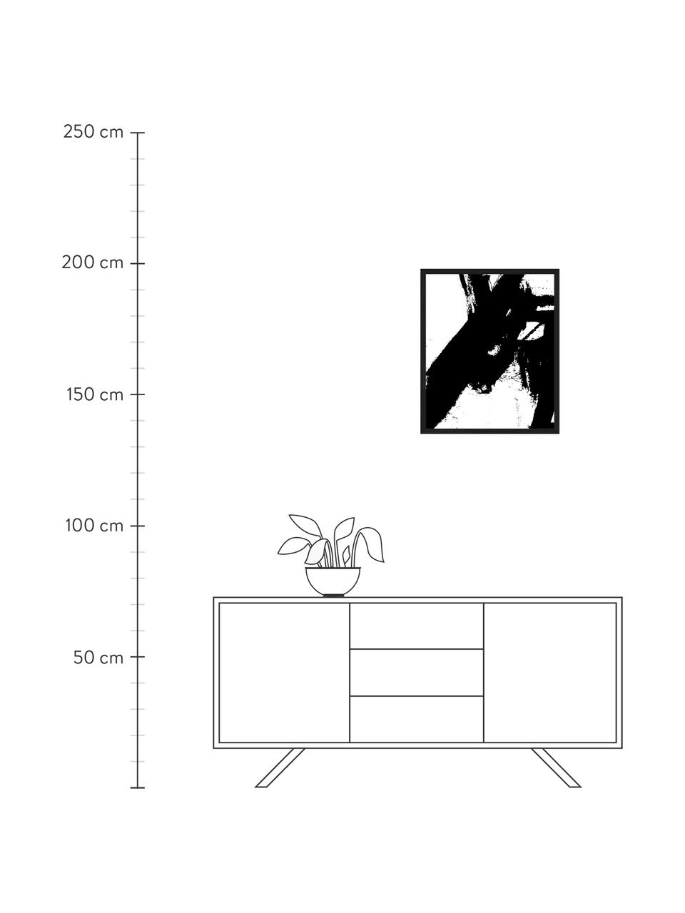 Ingelijste digitale print Franz Kline V1, Afbeelding: digitale print op papier,, Lijst: gelakt hout, Zwart, wit, 53 x 63 cm