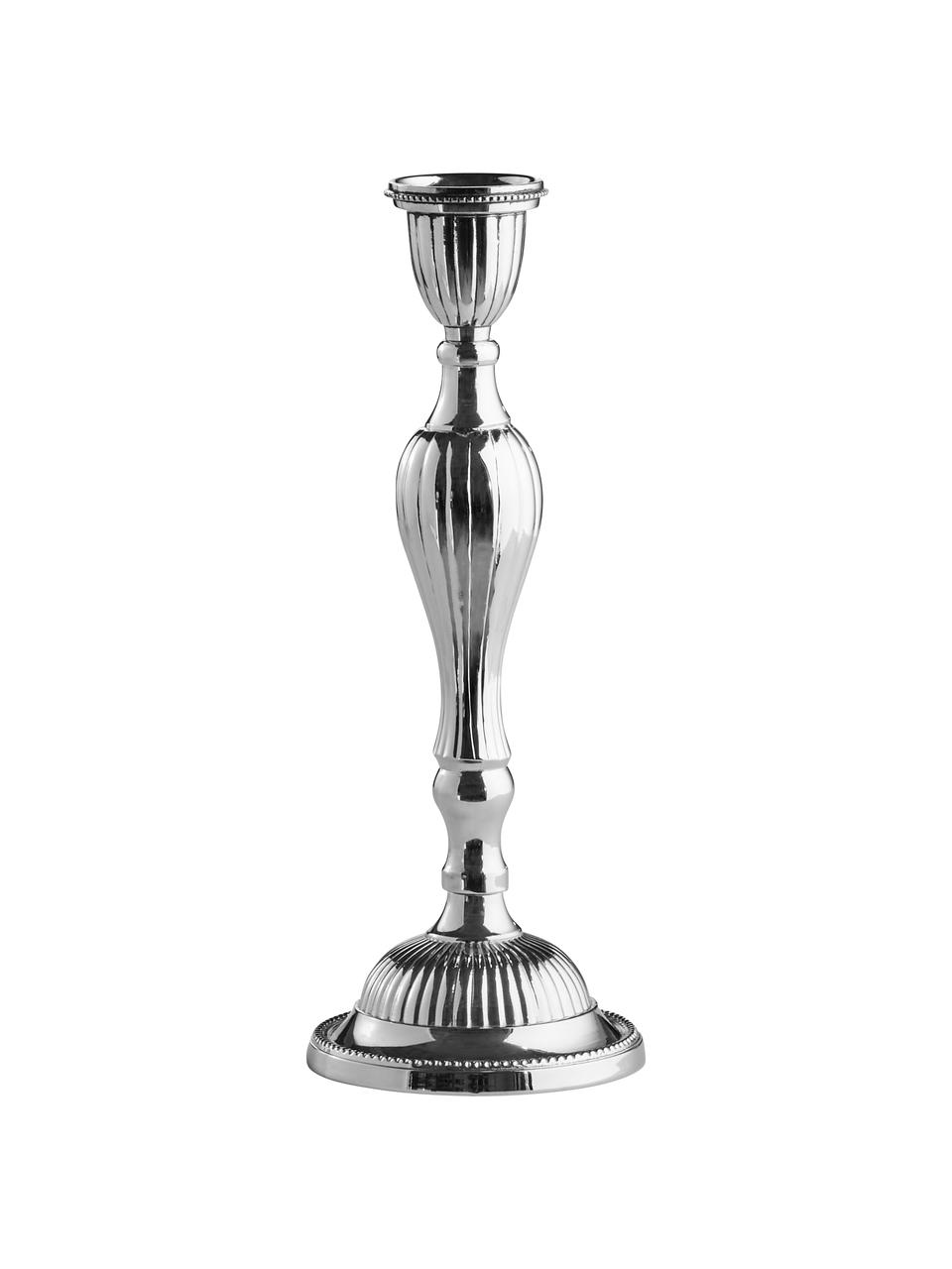 Candelabro Elle, Metallo rivestito, Argentato, Larg. 9 x Alt. 22 cm